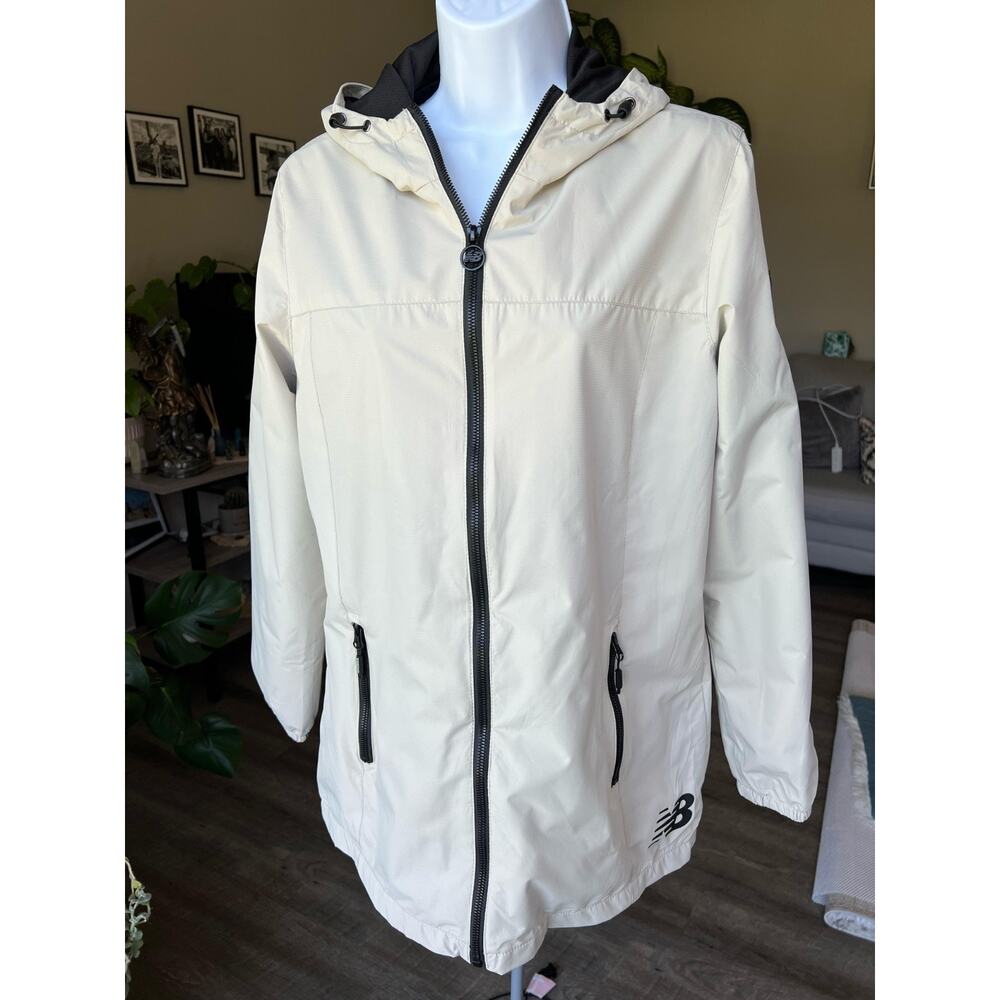 New Balance Women's Hooded Windbreaker Jacket Off White Size L #501